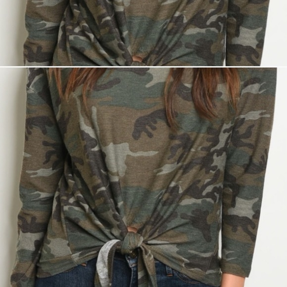BRAND NEW!! Olive Camo Knotted Top - Picture 2 of 3